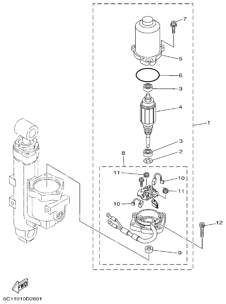 Yamaha F40H, F50H, F60F POWER TRIM & TILT ASSY 2 parts diagram